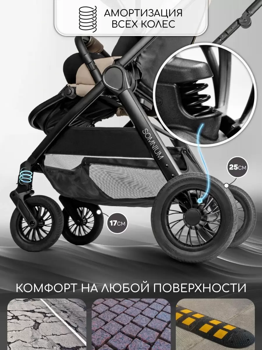 Детская прогулочная коляска Amarobaby Somnium (бежевый) - фото5
